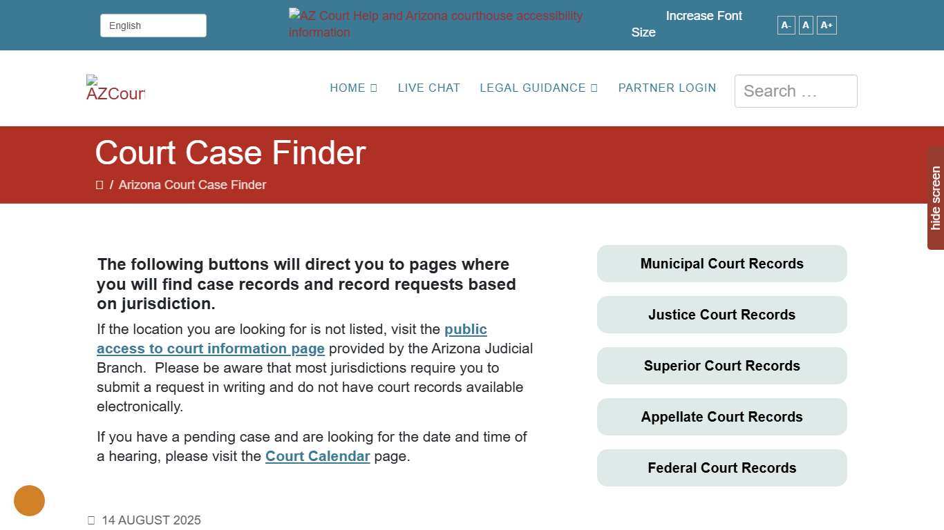 Arizona Court Case Finder for General Case Information and Timelines